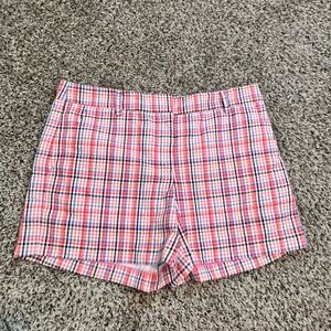 LOFT The Riviera Short Womens 10 Pink Blue Orange Plaid Check Cotton Blend 4in